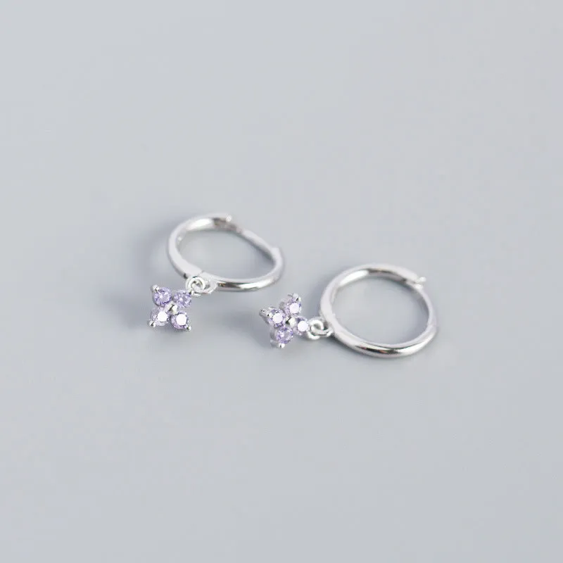 Wholesale French Style S925 Sterling Silver Geometric Diamond Floral Silver Earrings