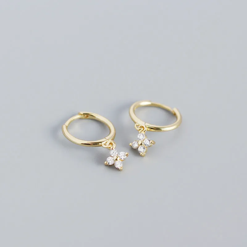 Wholesale French Style S925 Sterling Silver Geometric Diamond Floral Silver Earrings