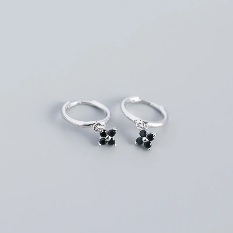 Wholesale French Style S925 Sterling Silver Geometric Diamond Floral Silver Earrings