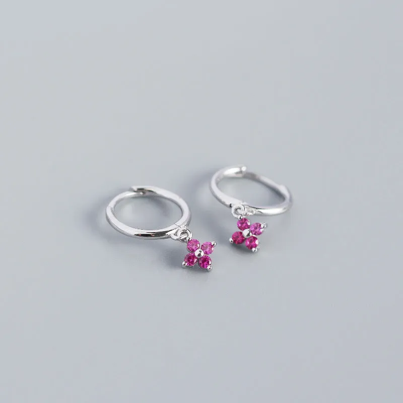 Wholesale French Style S925 Sterling Silver Geometric Diamond Floral Silver Earrings