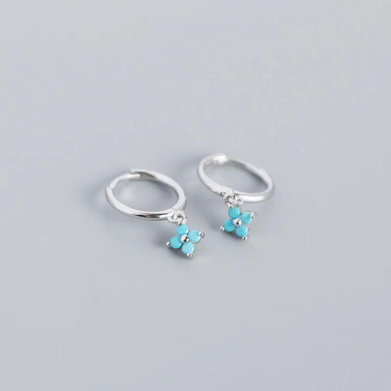 Wholesale French Style S925 Sterling Silver Geometric Diamond Floral Silver Earrings