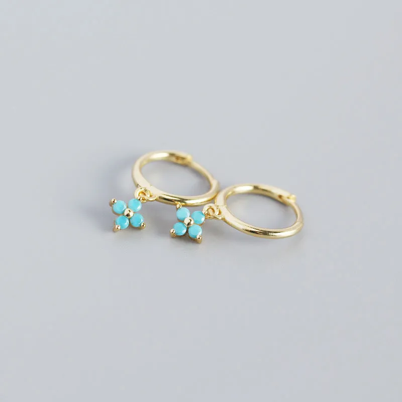 Wholesale French Style S925 Sterling Silver Geometric Diamond Floral Silver Earrings