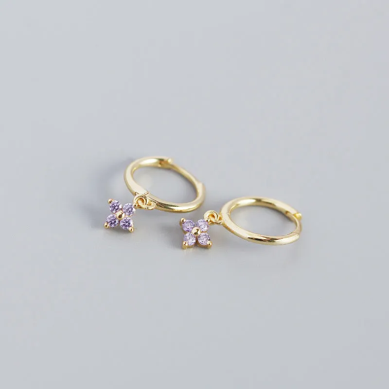 Wholesale French Style S925 Sterling Silver Geometric Diamond Floral Silver Earrings