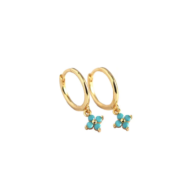 Wholesale French Style S925 Sterling Silver Geometric Diamond Floral Silver Earrings