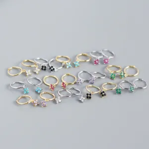 Wholesale French Style S925 Sterling Silver Geometric Diamond Floral Silver Earrings