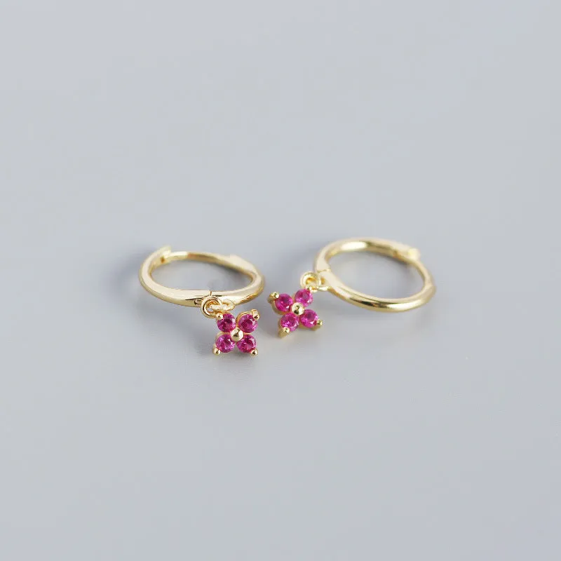 Wholesale French Style S925 Sterling Silver Geometric Diamond Floral Silver Earrings