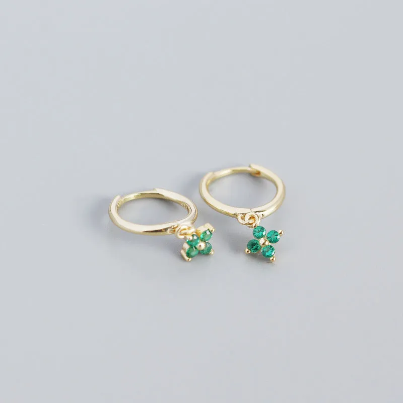 Wholesale French Style S925 Sterling Silver Geometric Diamond Floral Silver Earrings