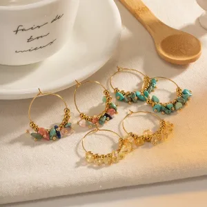 Wholesale French Vintage Stainless Steel Colorful Stone Fashion Earrings