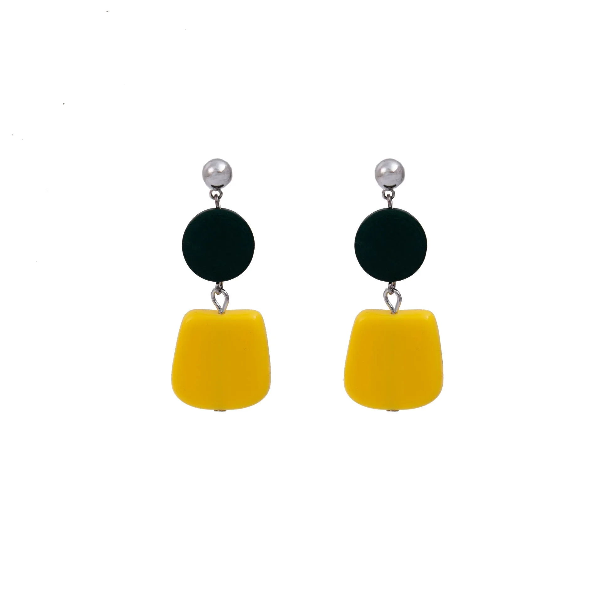 Wholesale fresh contrast color wooden earrings simple geometric round lemon yellow earrings square earrings