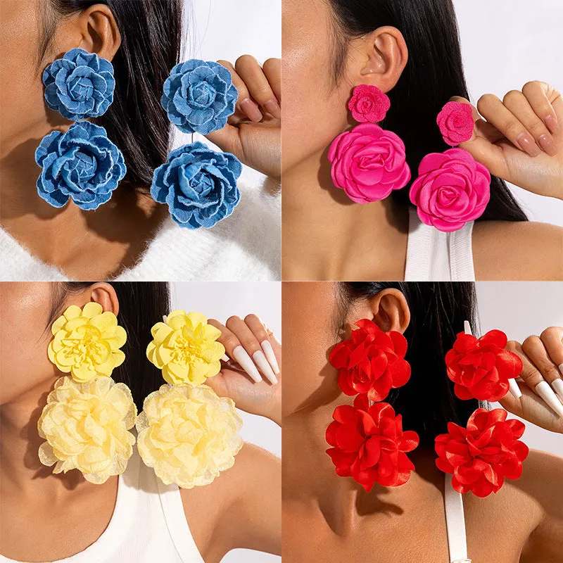 Wholesale Fresh multi-color flower earrings gentle simulation large flower earrings