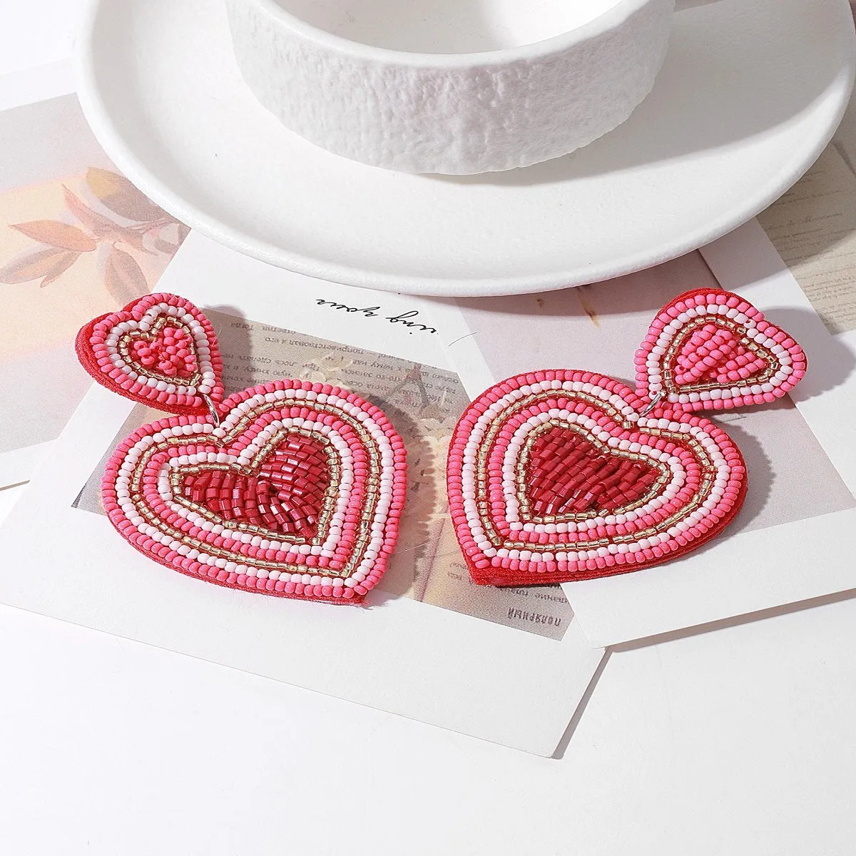 Wholesale fresh sweet Valentine's Day handmade fabric lovely earrings personalized creative autumn and winter women's earrings