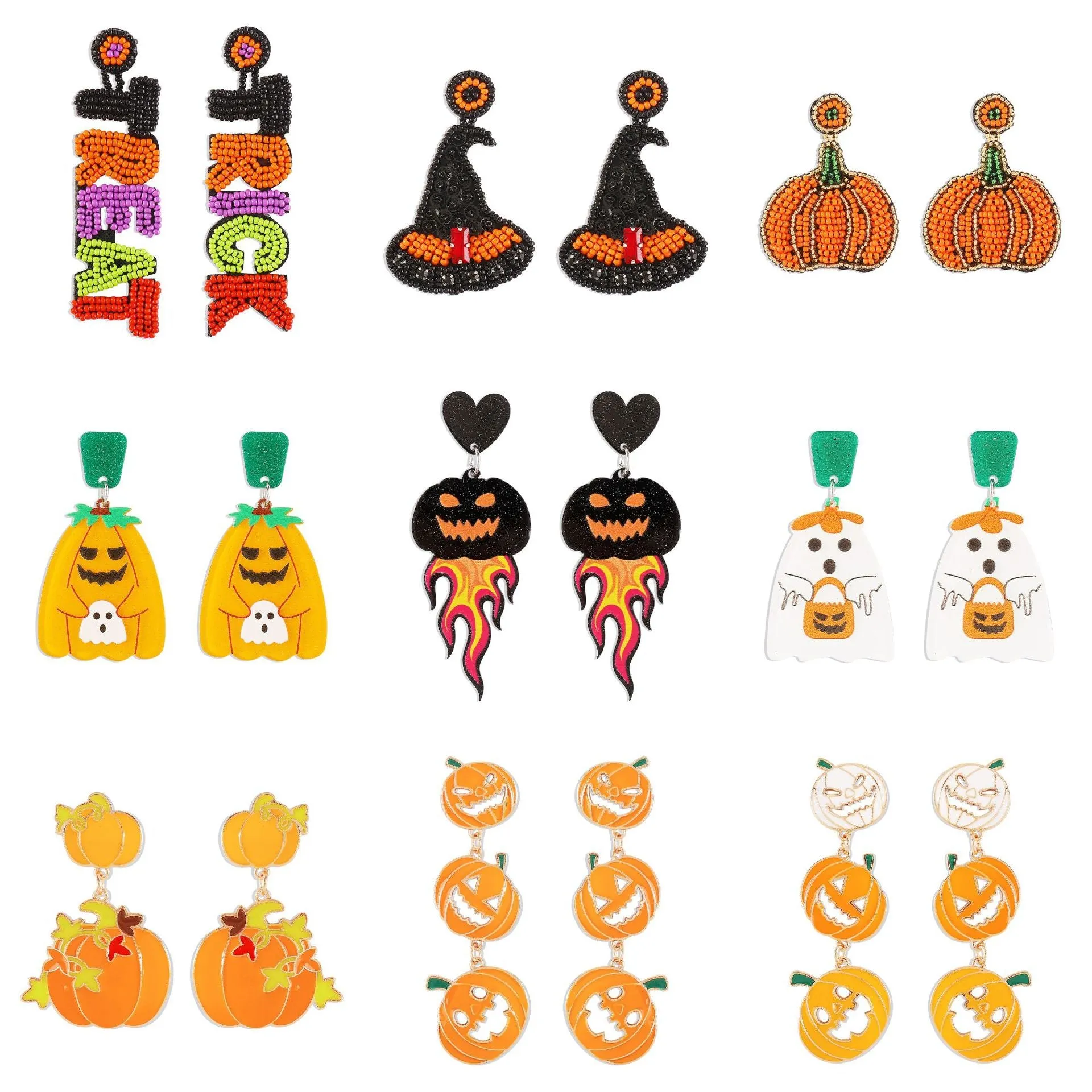 Wholesale Funny Cartoon Halloween Party Dark Pumpkin Ghost Letter Skull Earrings
