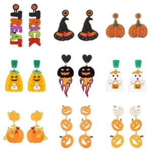 Wholesale Funny Cartoon Halloween Party Dark Pumpkin Ghost Letter Skull Earrings