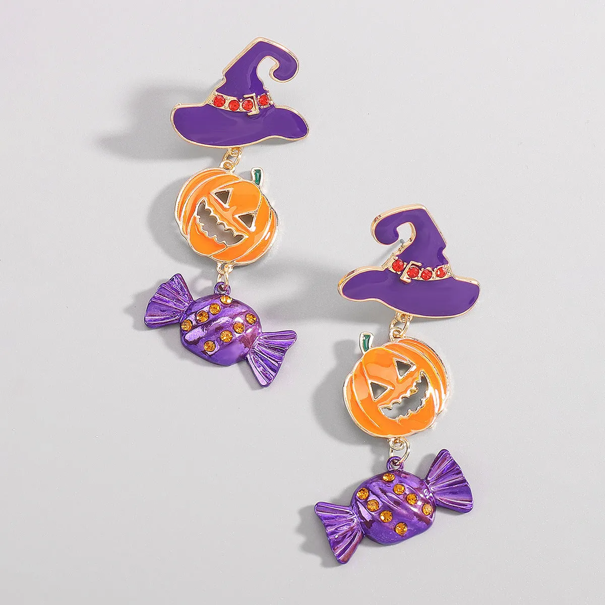 Wholesale Funny Pumpkin Hat Halloween Exaggerated Color-contrast Earrings