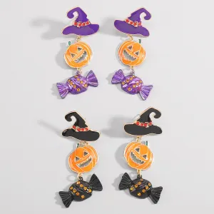 Wholesale Funny Pumpkin Hat Halloween Exaggerated Color-contrast Earrings