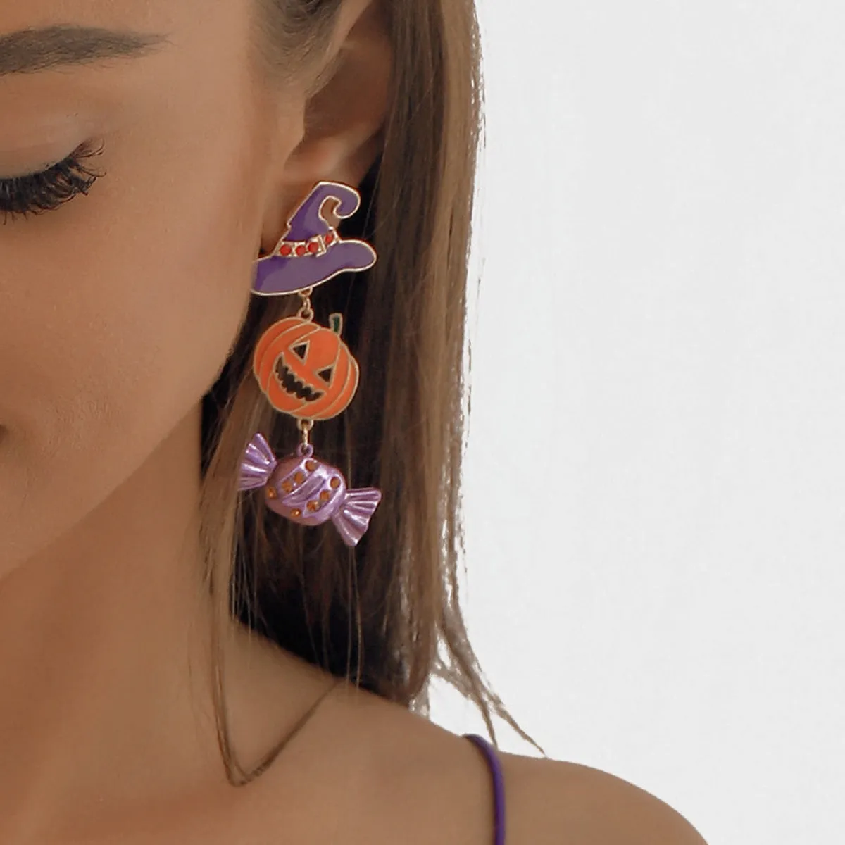 Wholesale Funny Pumpkin Hat Halloween Exaggerated Color-contrast Earrings