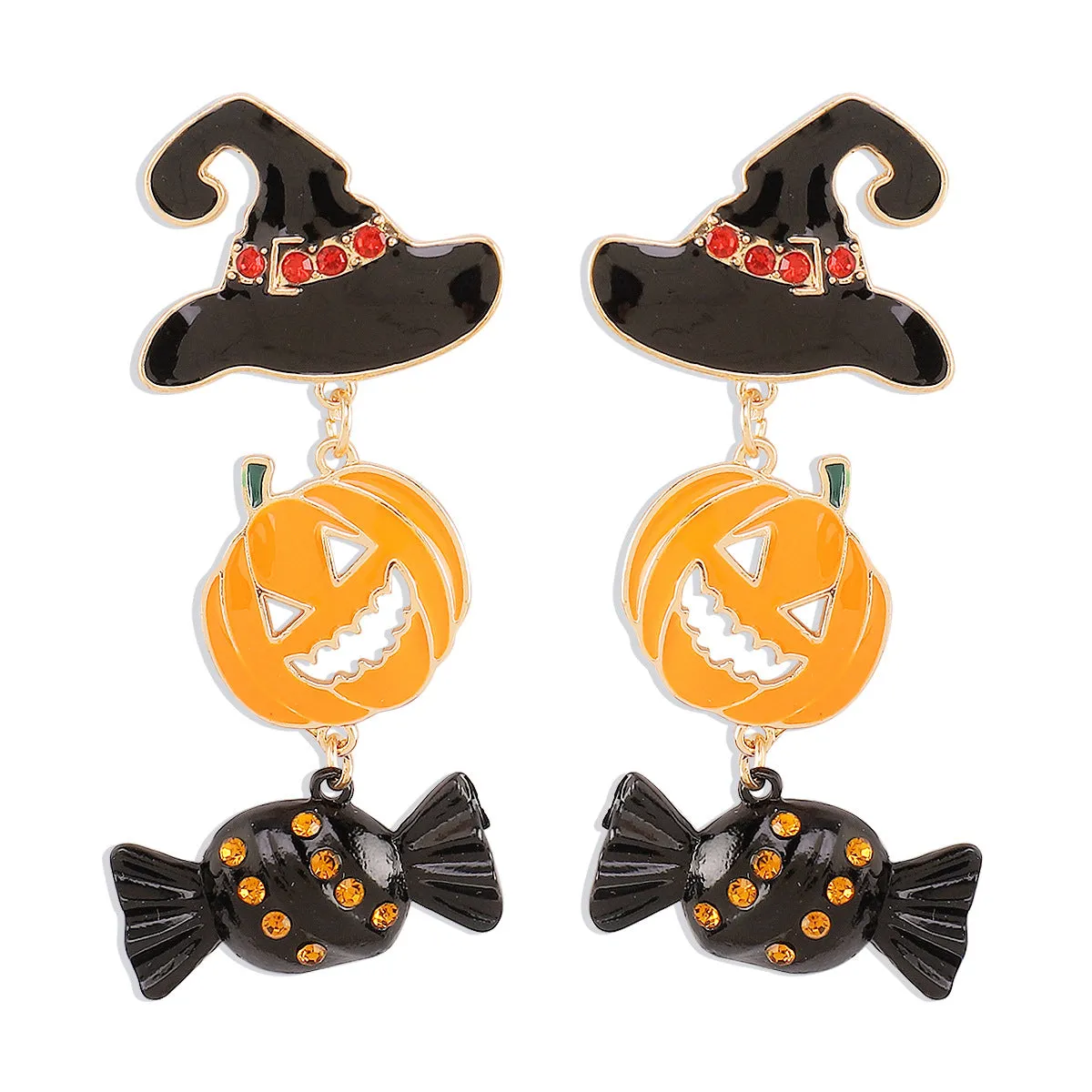 Wholesale Funny Pumpkin Hat Halloween Exaggerated Color-contrast Earrings
