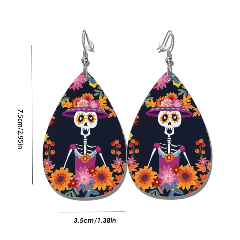 Wholesale Funny Red-haired Clown Horror Series Water Drop Leather Earrings