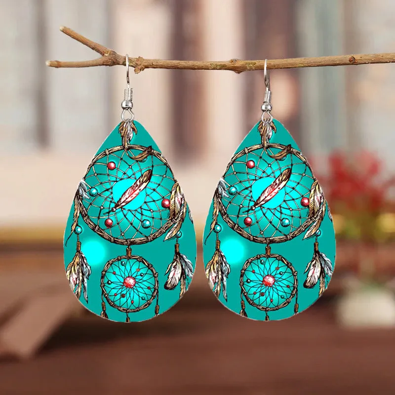 Wholesale Funny Red-haired Clown Horror Series Water Drop Leather Earrings