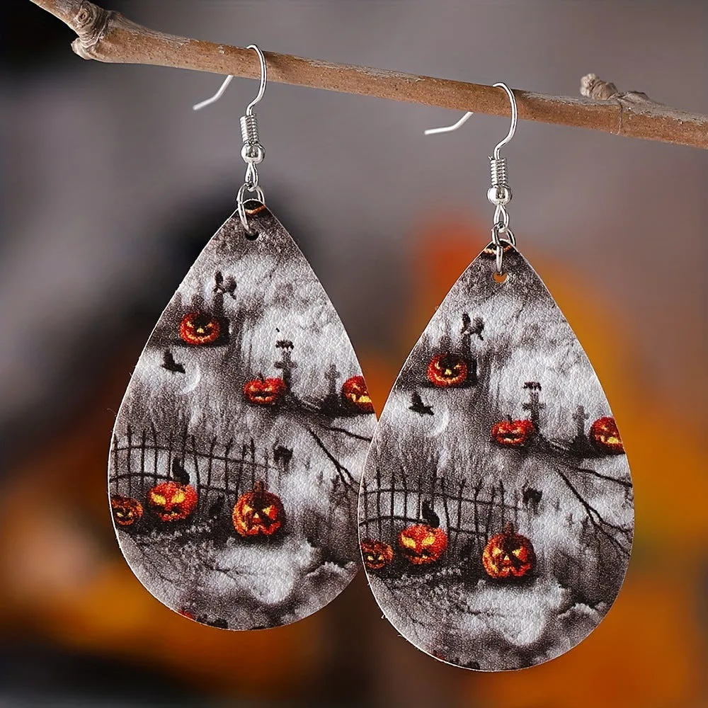 Wholesale Funny Red-haired Clown Horror Series Water Drop Leather Earrings