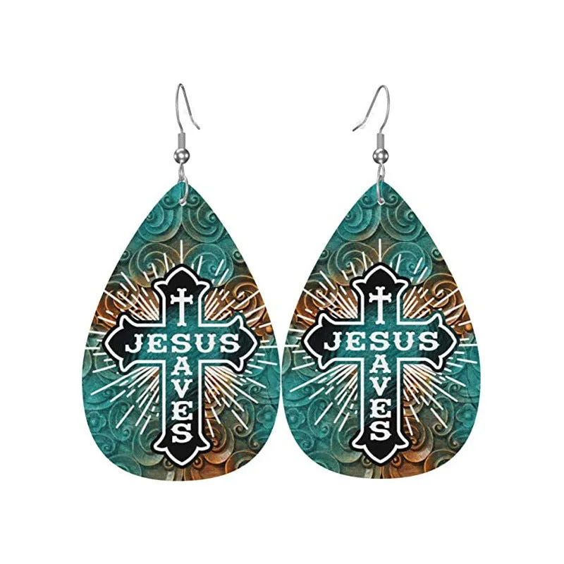 Wholesale Funny Red-haired Clown Horror Series Water Drop Leather Earrings