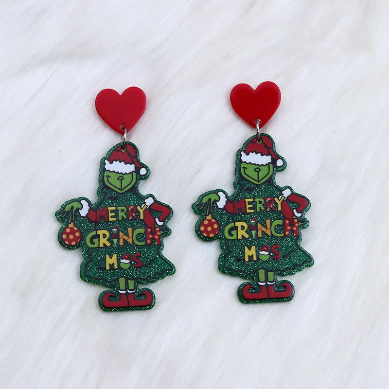 Wholesale Geometric Christmas Green Leopard Print Rainbow Pistol Earrings