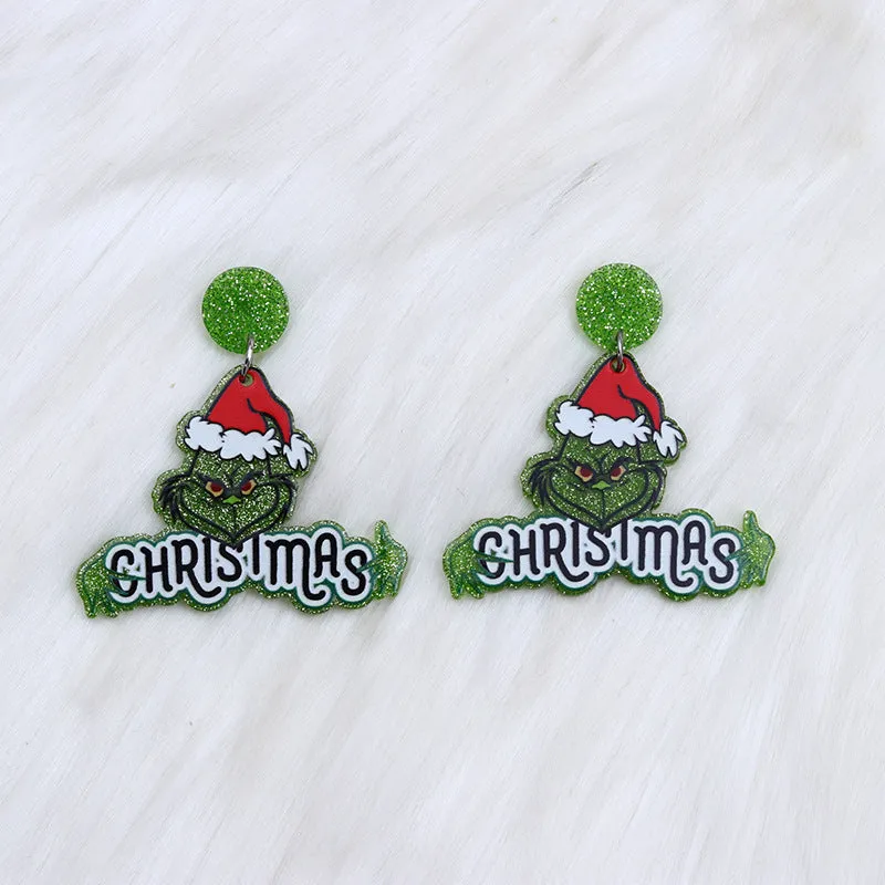 Wholesale Geometric Christmas Green Leopard Print Rainbow Pistol Earrings