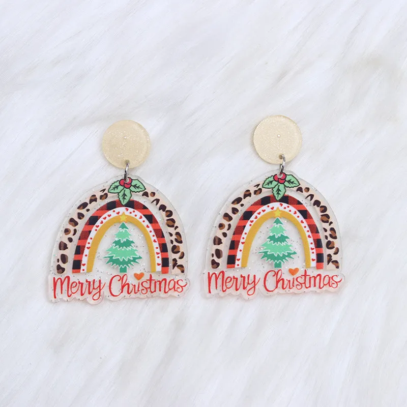 Wholesale Geometric Christmas Green Leopard Print Rainbow Pistol Earrings