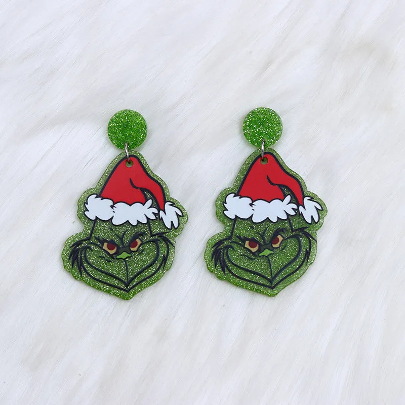 Wholesale Geometric Christmas Green Leopard Print Rainbow Pistol Earrings