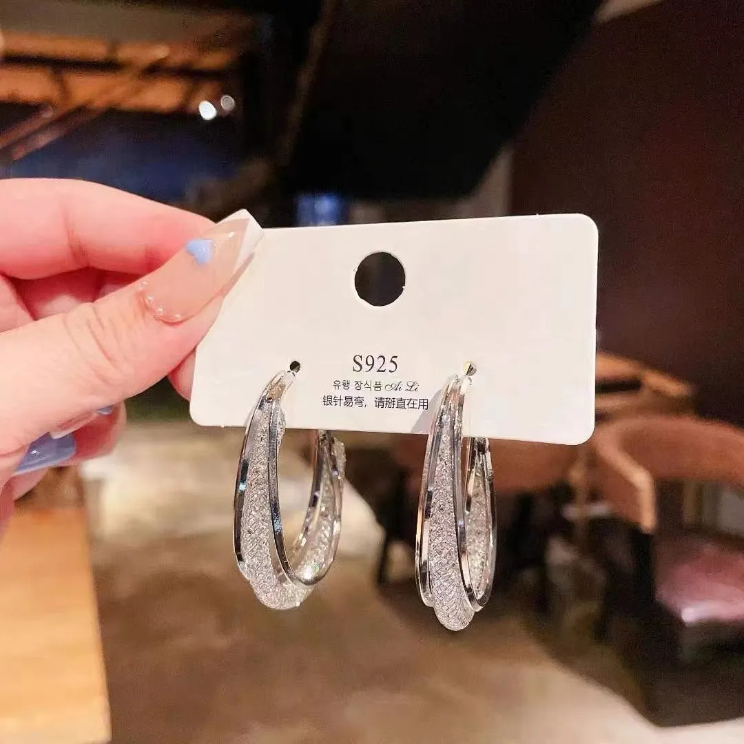 Wholesale Geometric Metal Mesh Crystal Hoop Earrings