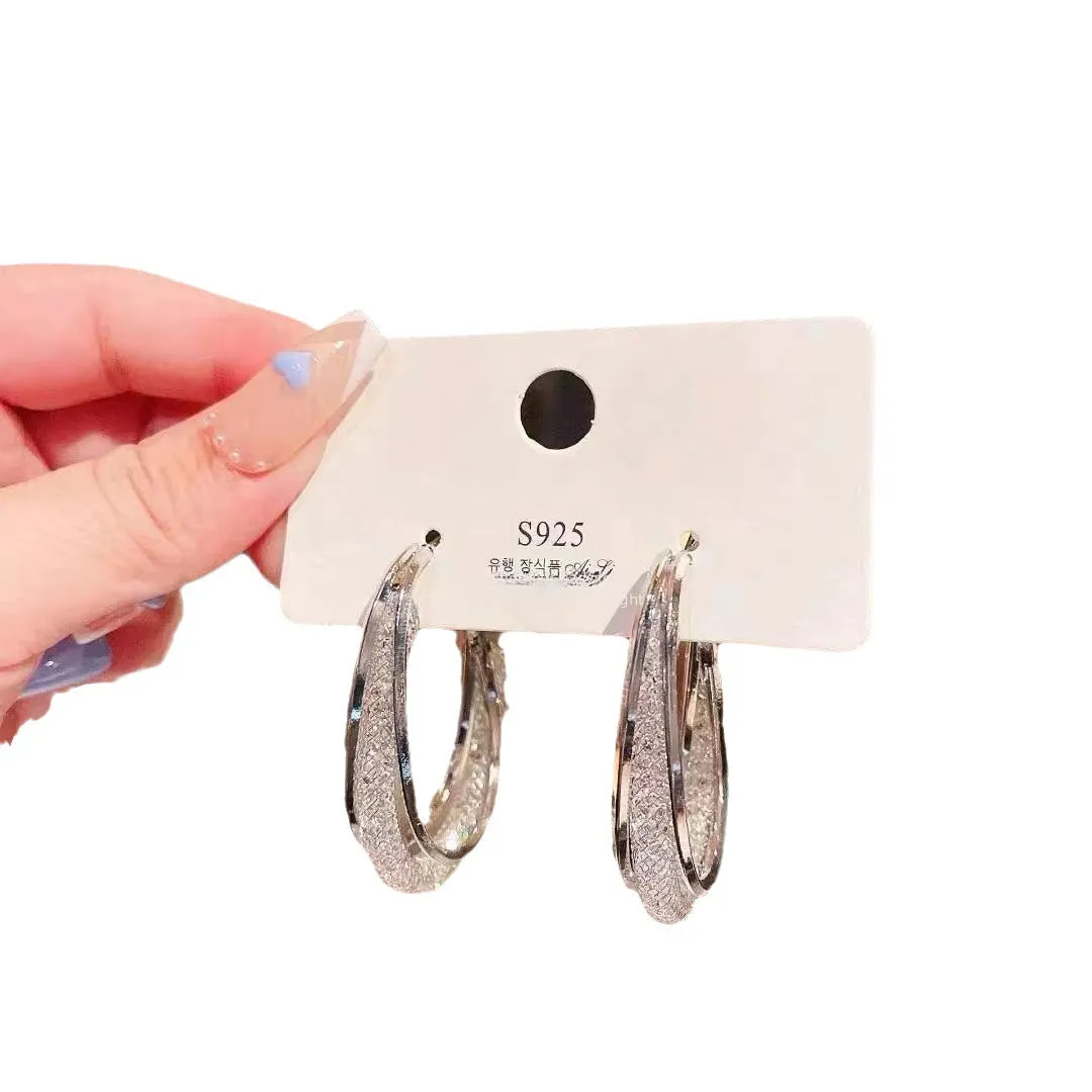 Wholesale Geometric Metal Mesh Crystal Hoop Earrings