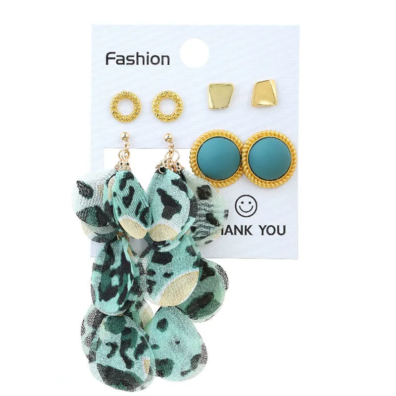 Wholesale Geometric Round Stud Fabric Tassel Earrings Set