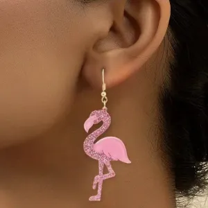 Wholesale glitter acrylic pink Valentine's Day fun cute Flamingo earrings