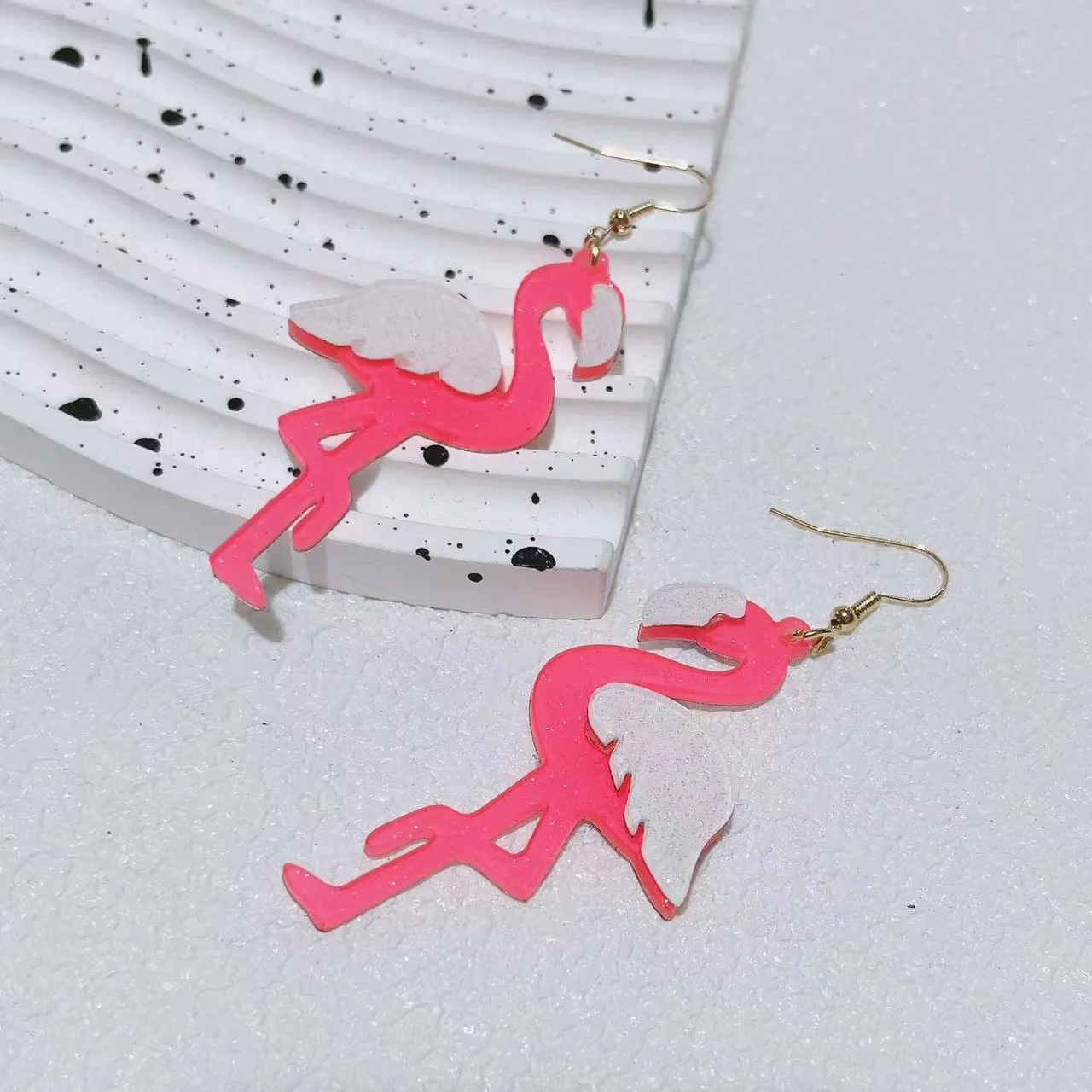 Wholesale glitter acrylic pink Valentine's Day fun cute Flamingo earrings