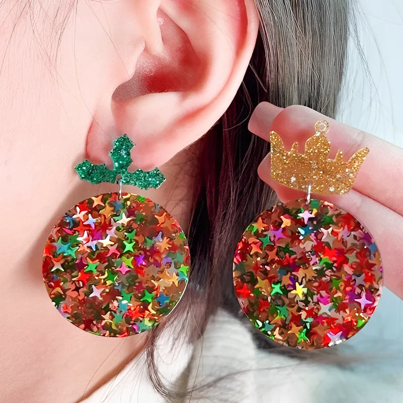 Wholesale Glitter Transparent Mask Crown Acrylic Design Earrings