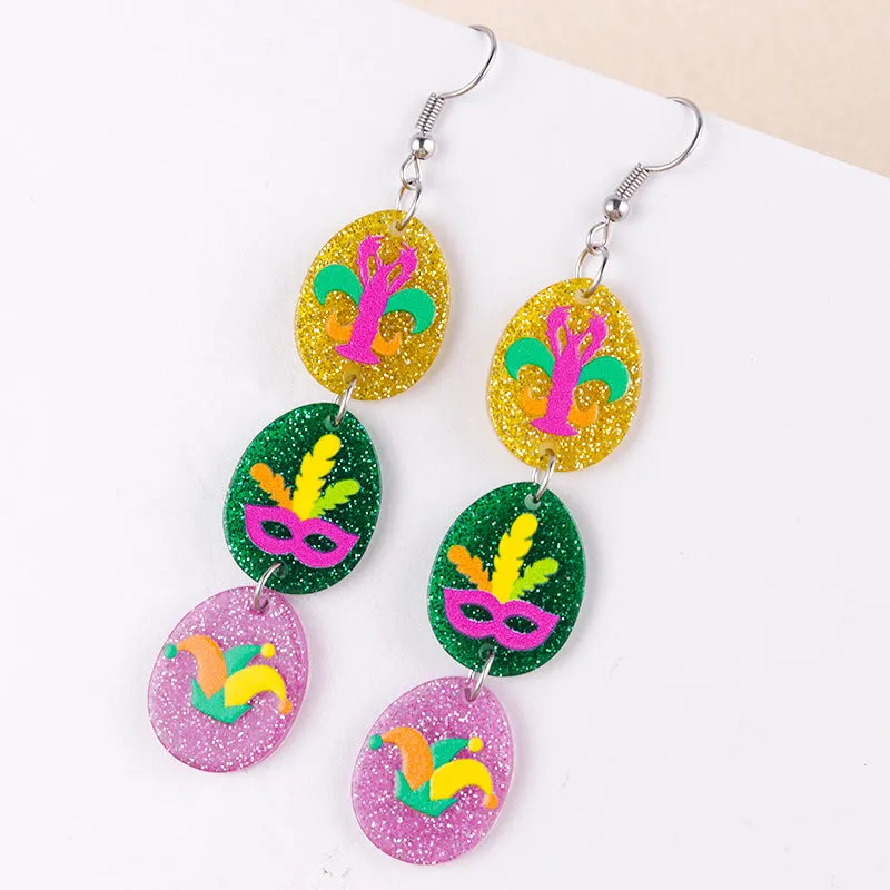 Wholesale Glitter Transparent Mask Crown Acrylic Design Earrings