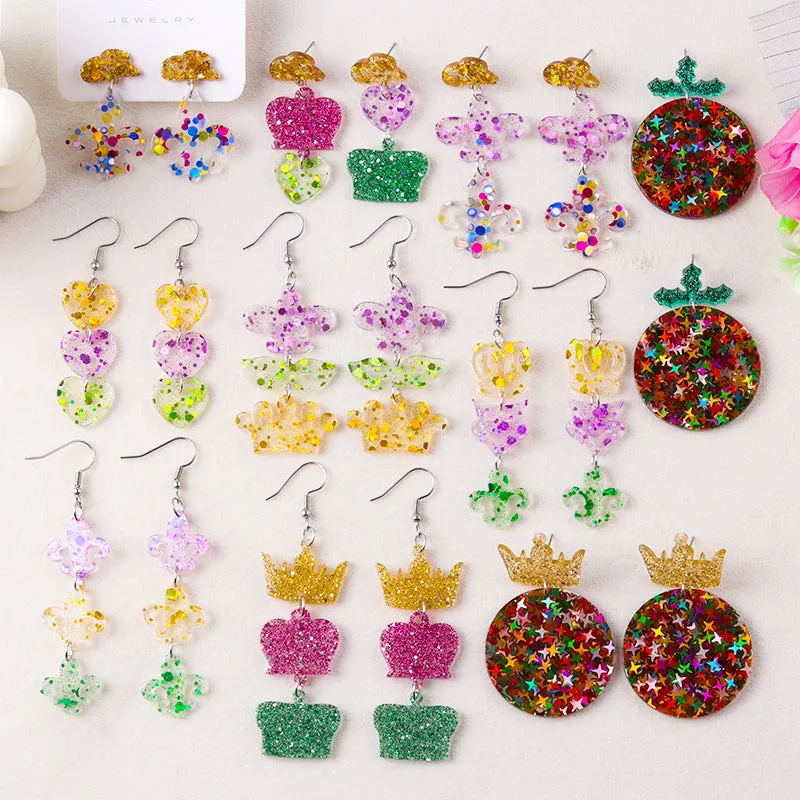 Wholesale Glitter Transparent Mask Crown Acrylic Design Earrings