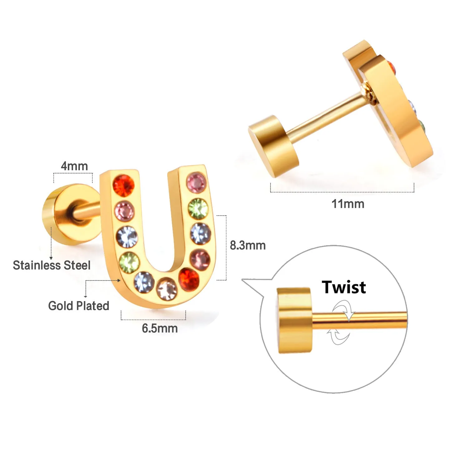 Wholesale Gold 26 Letters Stainless Steel Ear Studs Earrings