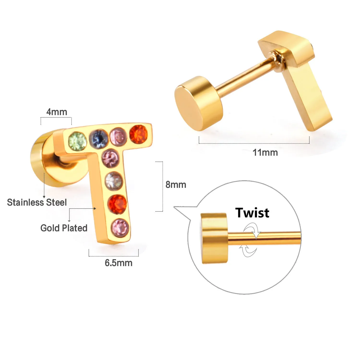 Wholesale Gold 26 Letters Stainless Steel Ear Studs Earrings