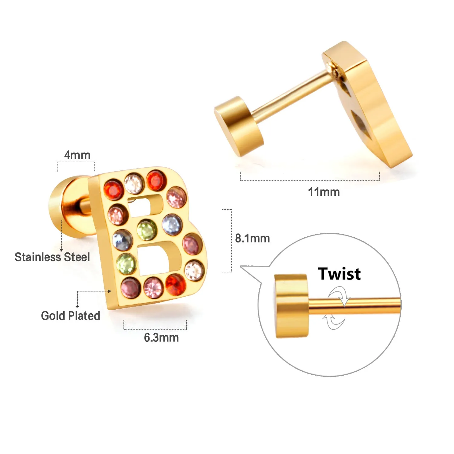 Wholesale Gold 26 Letters Stainless Steel Ear Studs Earrings