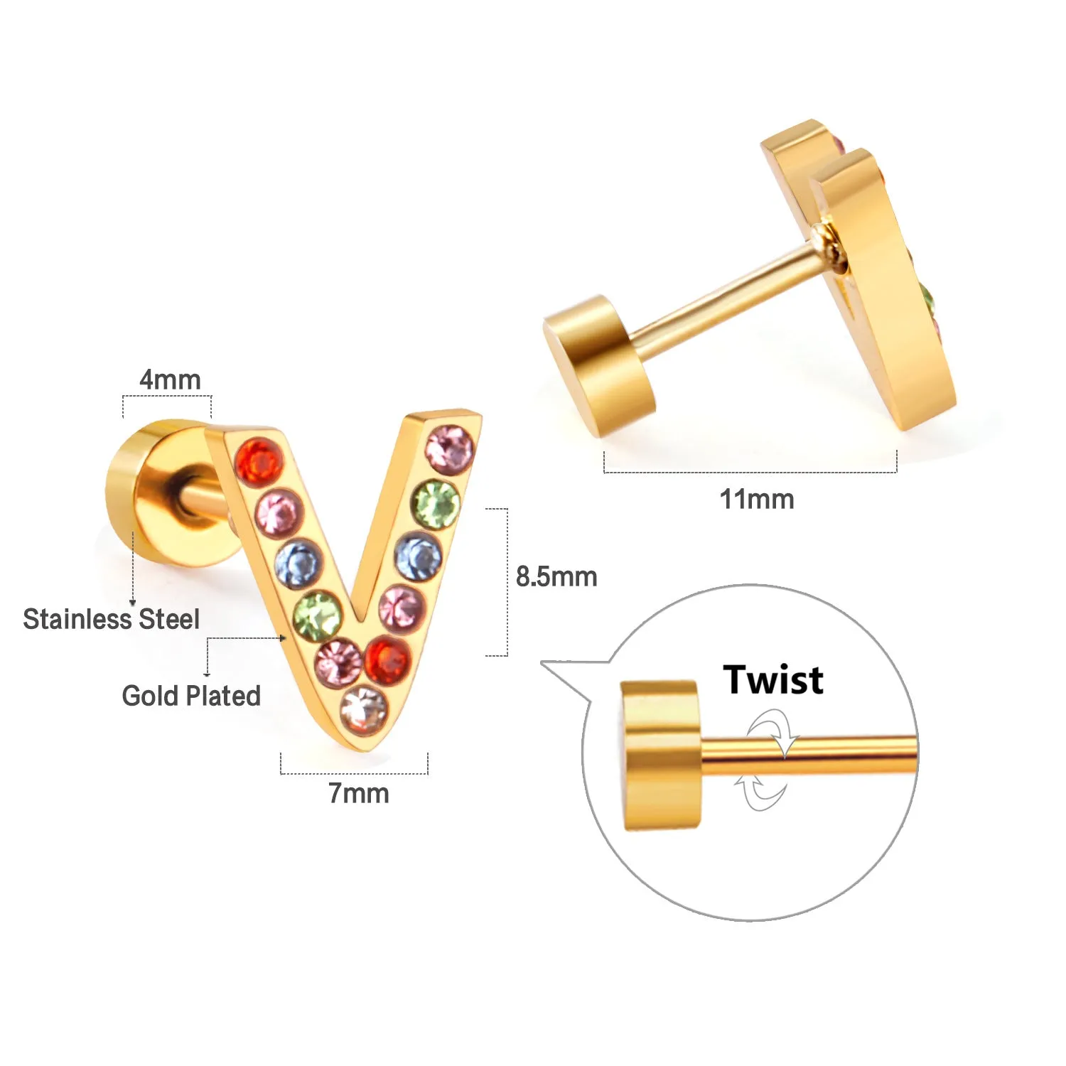 Wholesale Gold 26 Letters Stainless Steel Ear Studs Earrings