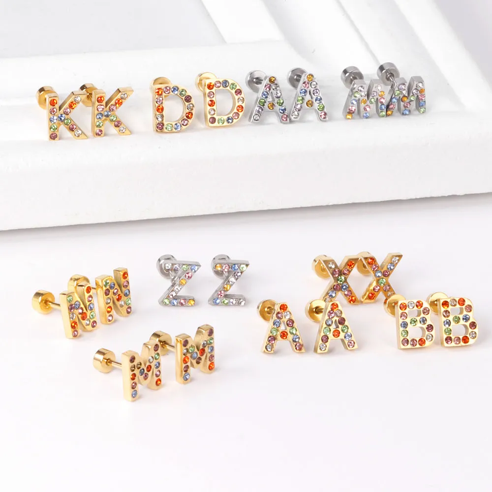 Wholesale Gold 26 Letters Stainless Steel Ear Studs Earrings