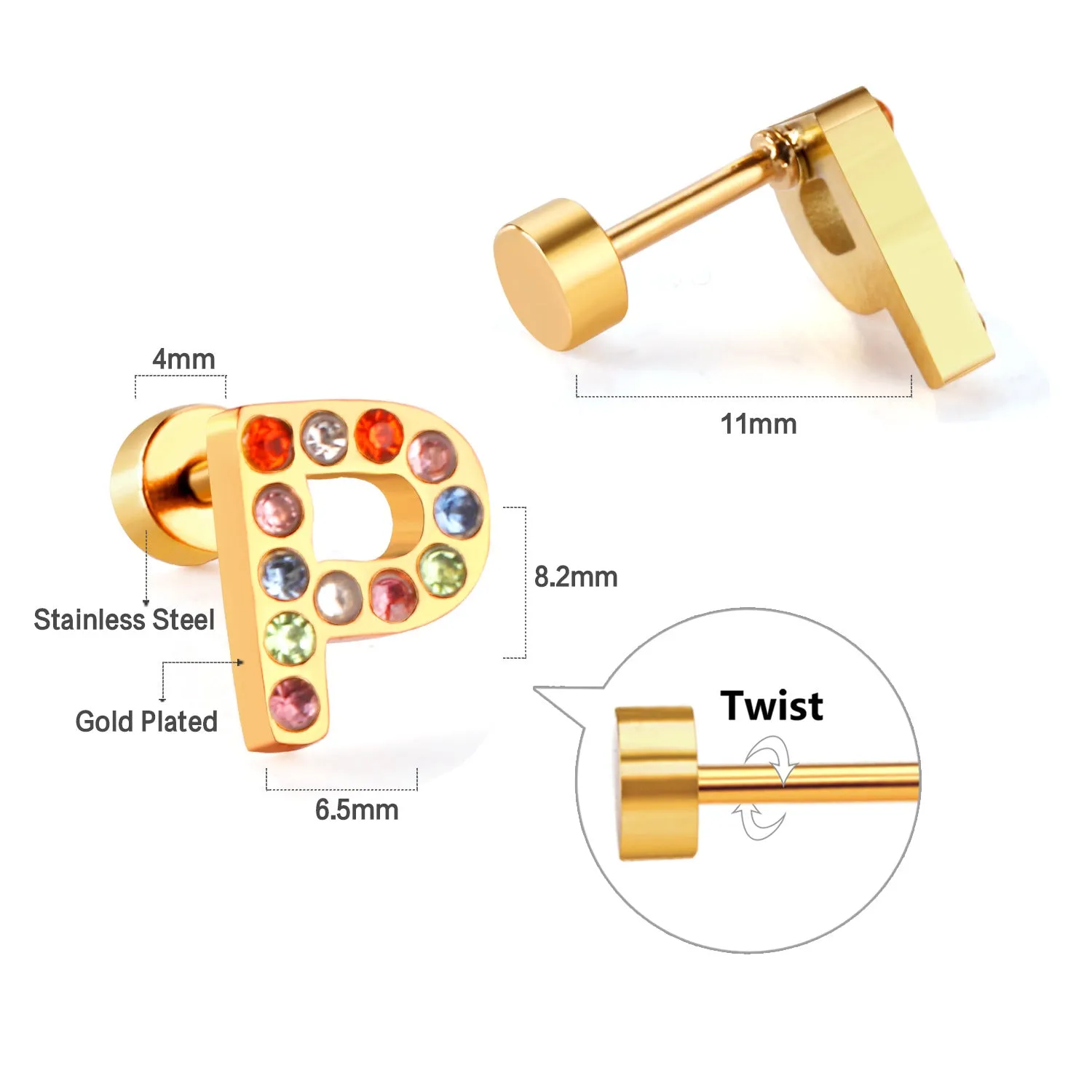 Wholesale Gold 26 Letters Stainless Steel Ear Studs Earrings