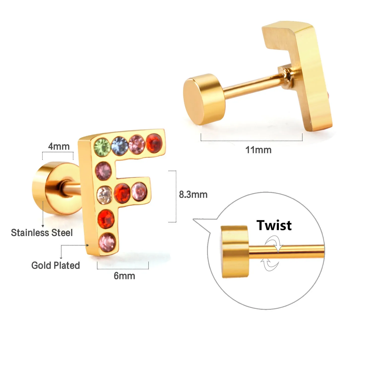 Wholesale Gold 26 Letters Stainless Steel Ear Studs Earrings