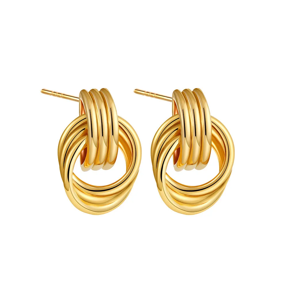 Wholesale Gold and Silver Double Color Stereo Double Ring Simple 3-layer Coil Wound Earrings