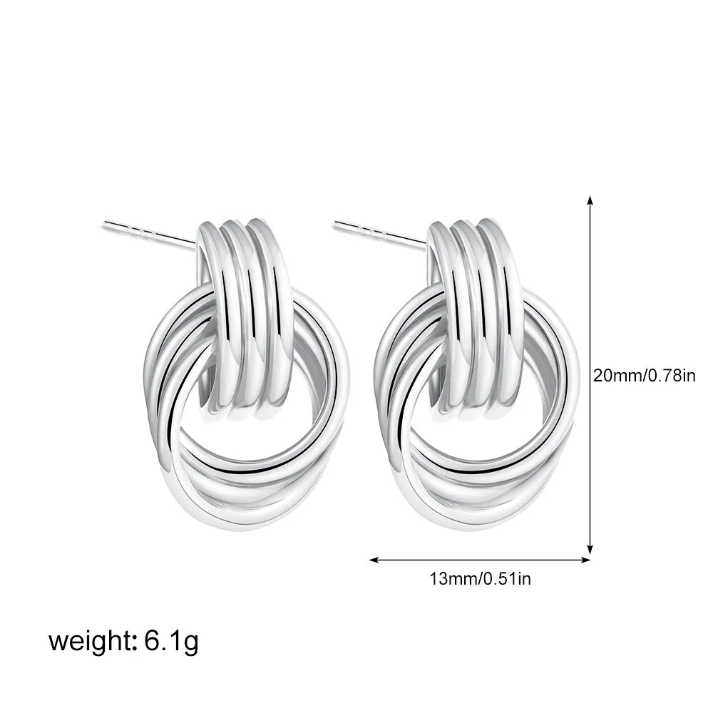 Wholesale Gold and Silver Double Color Stereo Double Ring Simple 3-layer Coil Wound Earrings