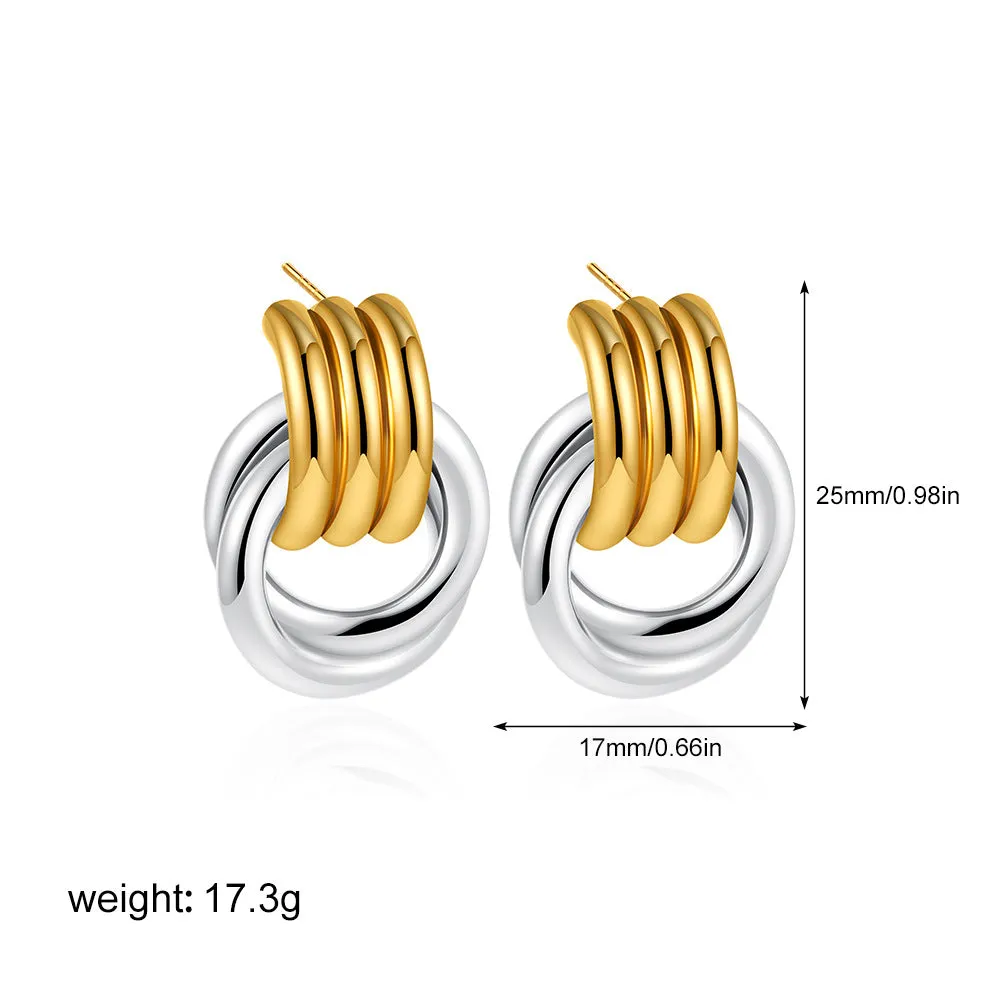 Wholesale Gold and Silver Double Color Stereo Double Ring Simple 3-layer Coil Wound Earrings