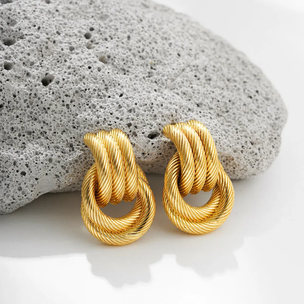 Wholesale Gold and Silver Double Color Stereo Double Ring Simple 3-layer Coil Wound Earrings