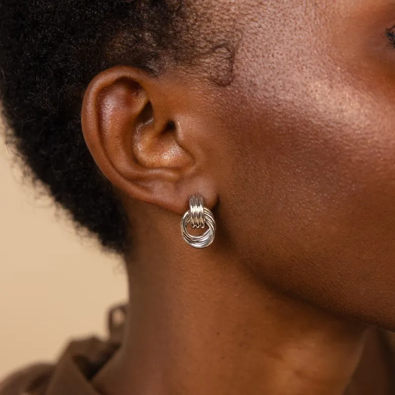 Wholesale Gold and Silver Double Color Stereo Double Ring Simple 3-layer Coil Wound Earrings