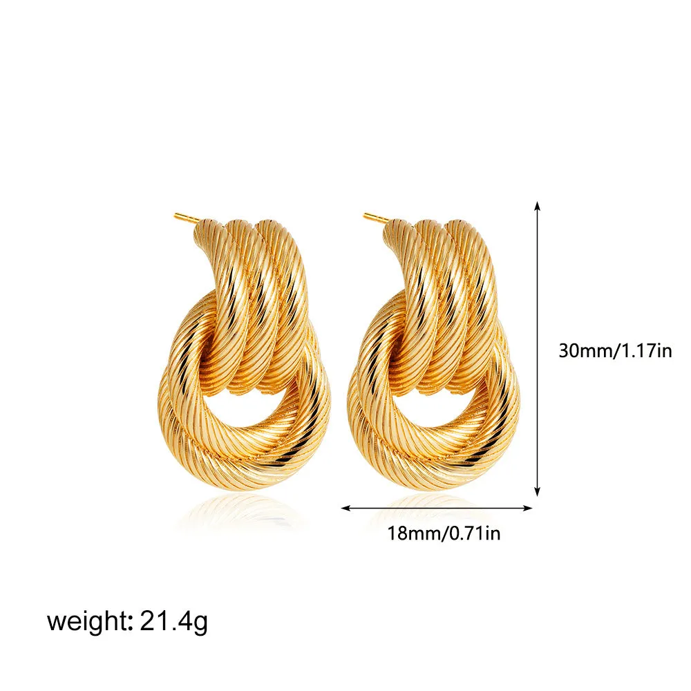 Wholesale Gold and Silver Double Color Stereo Double Ring Simple 3-layer Coil Wound Earrings